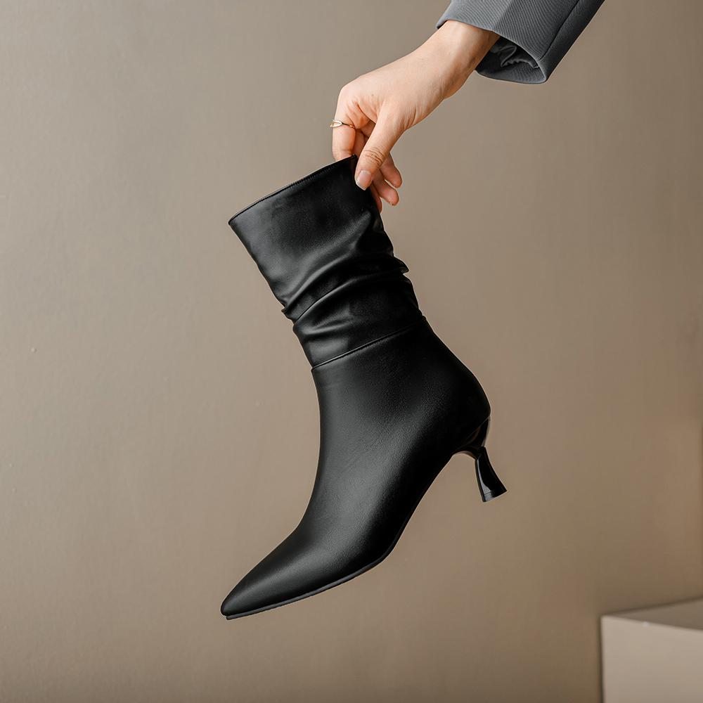 Apricot Brown Women Mid Calf Boots Mid Thin Heel Small Big Size 32 48