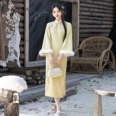 High-Waist Retro Cheongsam: Women's Autumn/Winter Slimming Dress