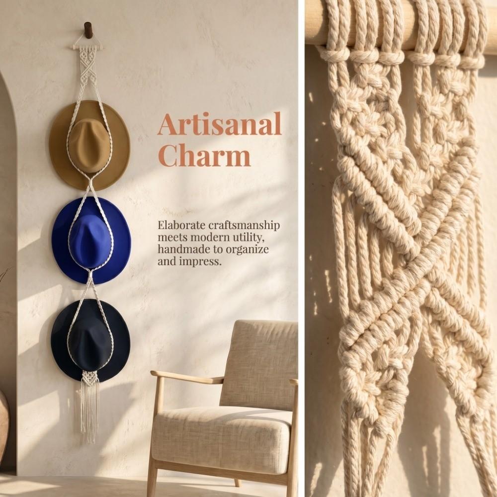 Length 160cm Wall Hanging Hat Organizer Boho Macrame Hat Hanger Daily Cap and Headwear Tidying