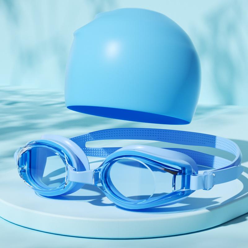 Beschlagfreie UV-Schutz-Schwimmbrille mit Silikon-Badekappe Set für Erwachsene Wassersport