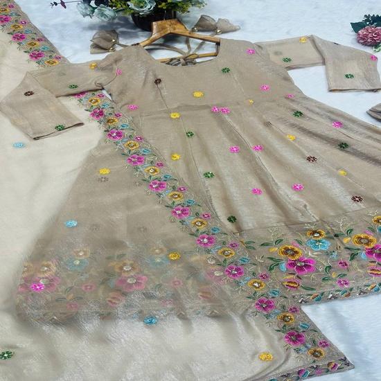 Women's Floral Embroidered Anarkali Set with Sheer Dupatta