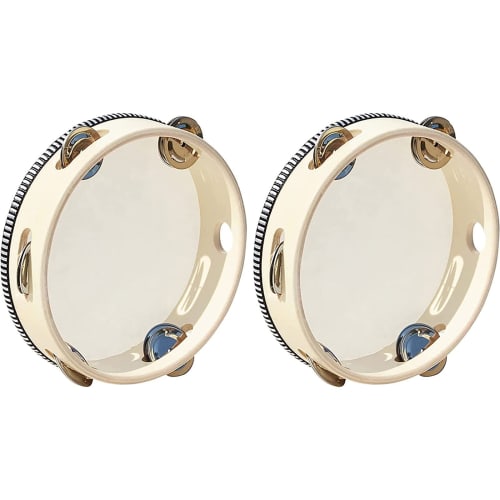 

Unya Yoshino 2-Piece Round Wood-Tone Tambourines, 7-Inch, Educational Percussion Hand Drums for Kids, Percussion Drum Bells, Educational Toy