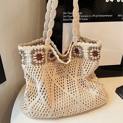 Ethnic Style Woven Bag Women's New European and American Knitted Hollow Tote Bag All-match Large-capacity Shoulder Bag