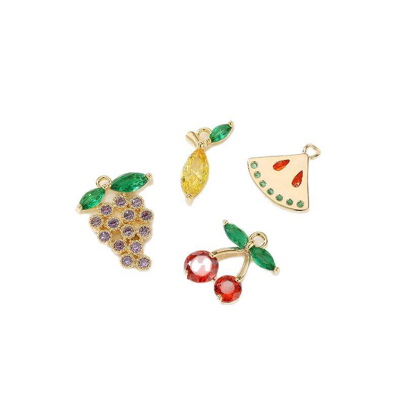 Color-Preserving 14K Gold Plated Zircon Fruit Series Charm Pendant for DIY Bracelets: Strawberry, Pineapple, Grape