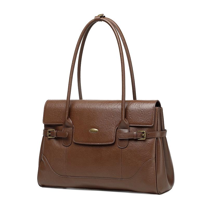 Simple First Layer Cowhide Leather Large Capacity Bag Commuter Retro Handbag Fashion Shoulder Underarm Tote Bag