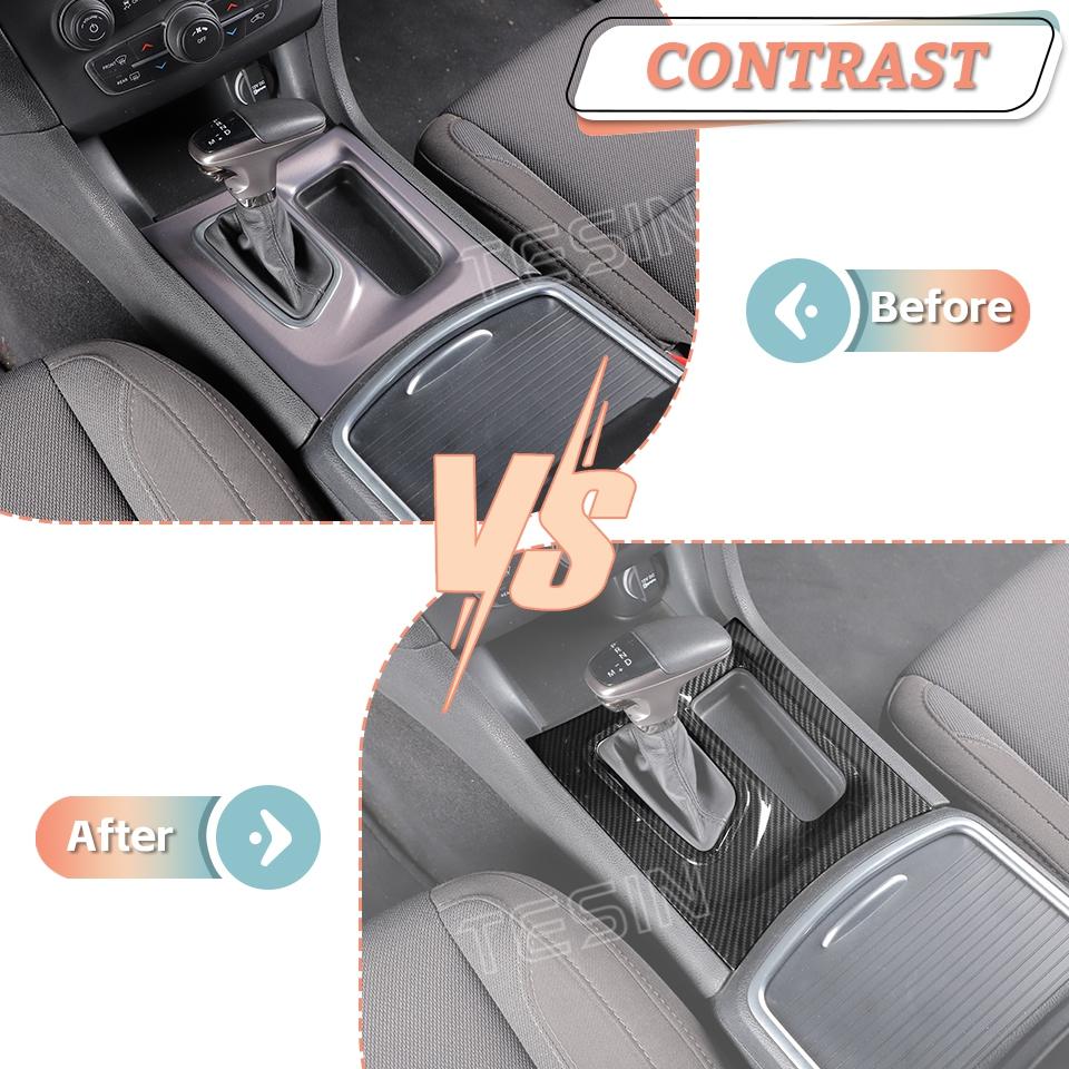 Car Carbon Fiber Grain Central Control Steering Wheel Gear Shift Decoration Cover for Dodge Charger 2015 Up Interior Accessories