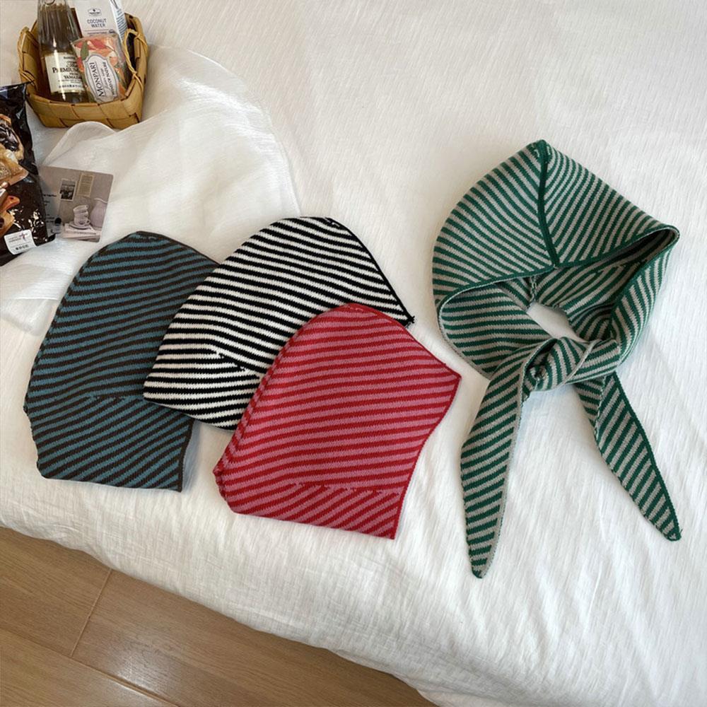Winter Knitted Hat With Scarf Women Korean Striped Scarf Hat Fashion Shawl Neck Wool Knit Hat Multi-functional Hooded Scarf