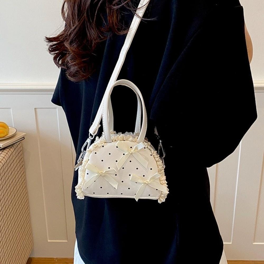 Handtasche mit oberem Griff, Pünktchen, Rüschen-Umhängetasche, Süße Leder-Umhängetasche, Einkaufen
