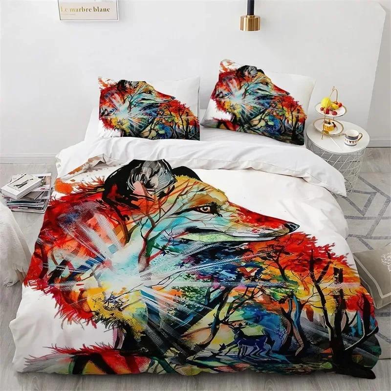 Luxury New 3D Print Mysterious Wolf Duvet Cover Set Microfiber Exotic Animal Bedding Set Wild Animals Full Queen Bedroom Decor