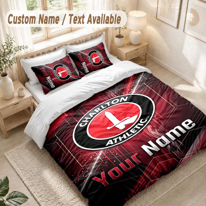 Custom Name Bedding Set 3 PiecesCharlton Athletic Print Duvet Cover + 2 Pillowcases Soft Bed Decor