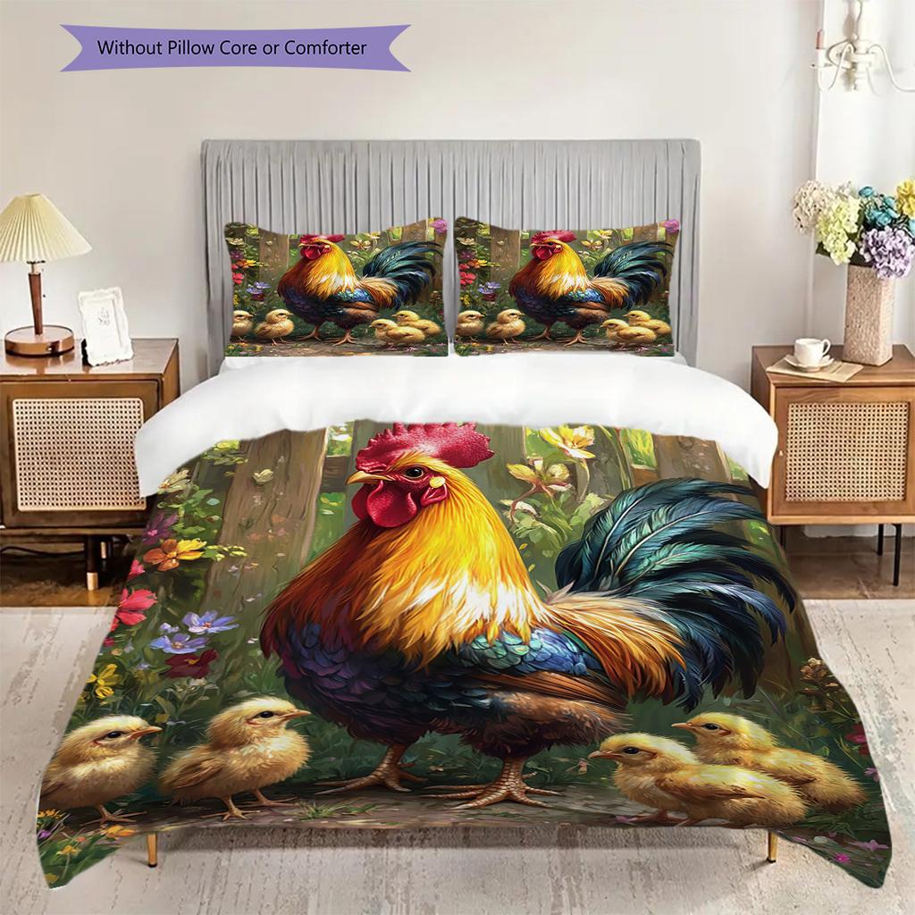 Rooster Pattern Bedding Quilt Set Quilt Cover Pillowcase Home Decoration Birthday Gift (1 * duvet cover + 2 * pillowcase, without core)