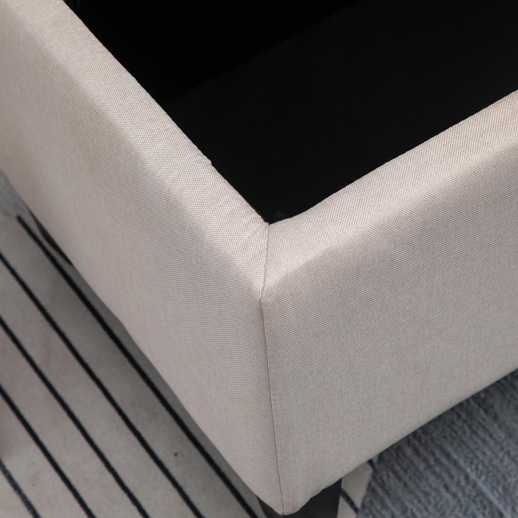 Panca con Spazio Contenitore, Panca Imbottita con Aspetto Lino, Pouf Contenitore con Gambe in Legno