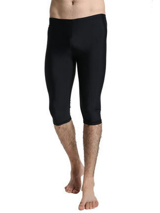 

Unisex Seven-Point Slim Fit Fitness Pants: High Elasticity, Solid Color for Swimming & Diving Small чёрный
