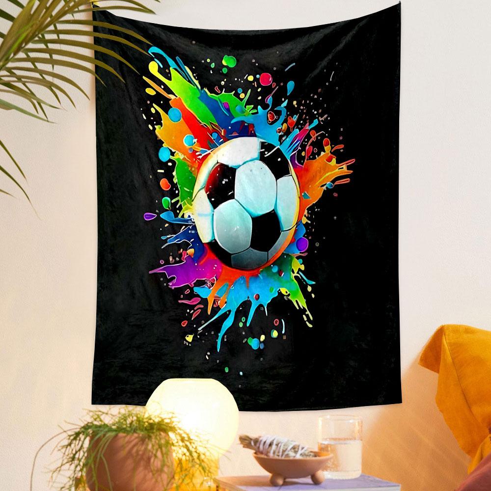 "Colorful Soccer Ball Splash Art" Patterned Tapestry Home Decor, Suitable for Bedroom and Living Room, Gift
