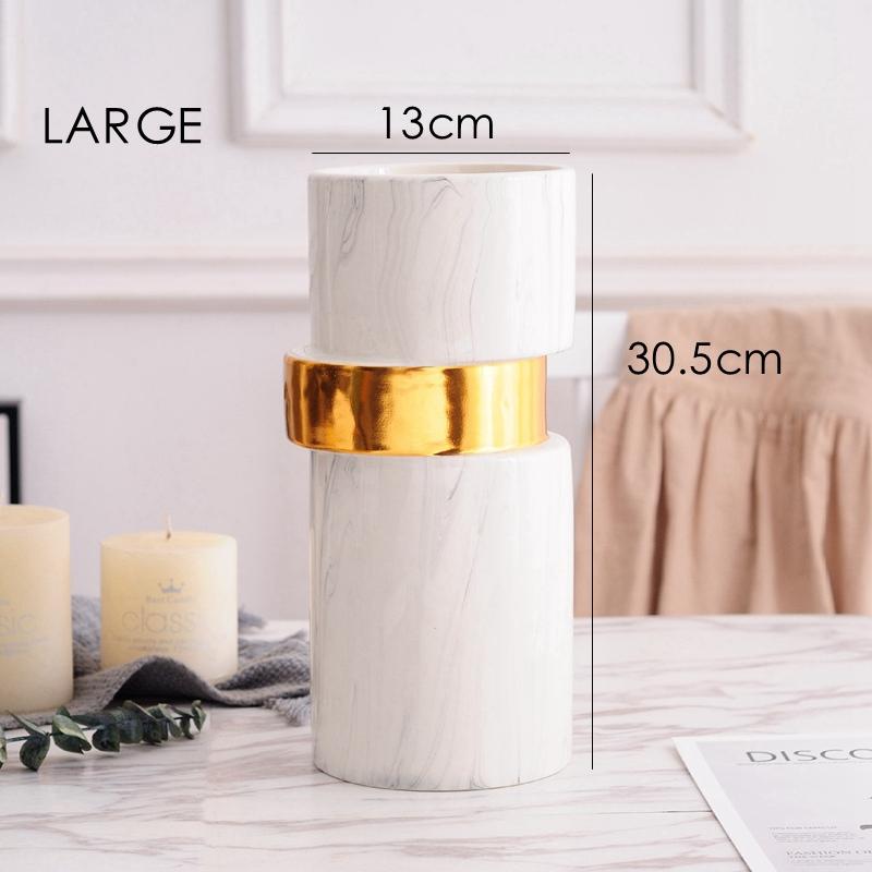 Weiße Marmorierte Vase Keramik Blumenvase mit Vergoldet Heimdekoration Mittelstück Desktop-Vase 9,6/12 Zoll