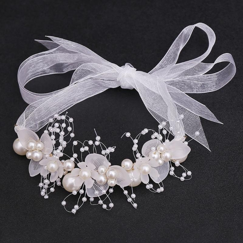 Flower Girl Tiaras Headband with Wrist Flower Artificial Pearls Flower Hairhoop For Wedding Dress And Formal Occasion
