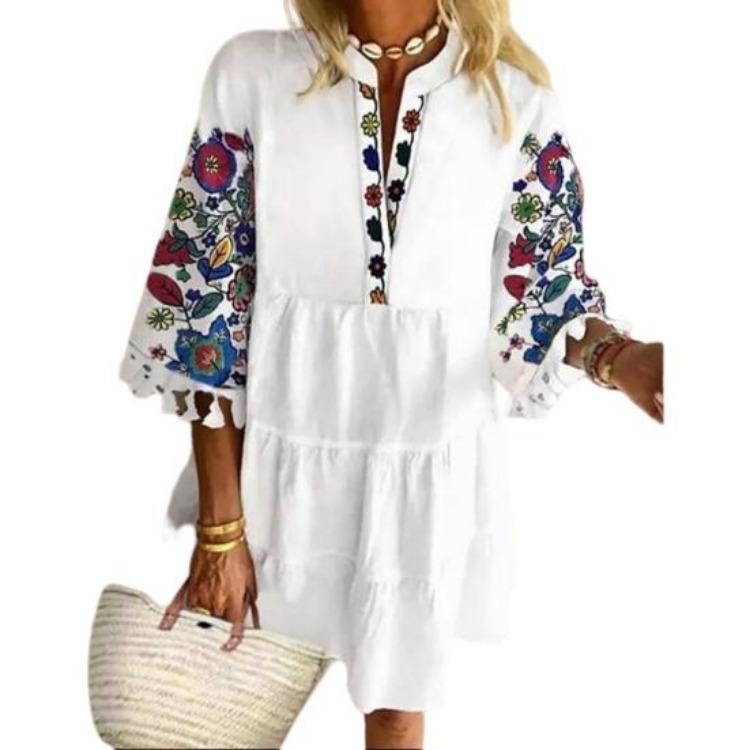 

Vintage Print Party Dress Exquisite Pattern Womens Beach Clothing Polyester Dress Up Attractive S