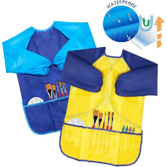 Kids Art Smocks 2 Pack Painting Smock with Long Sleeve and 3 Pockets for Age 3-8