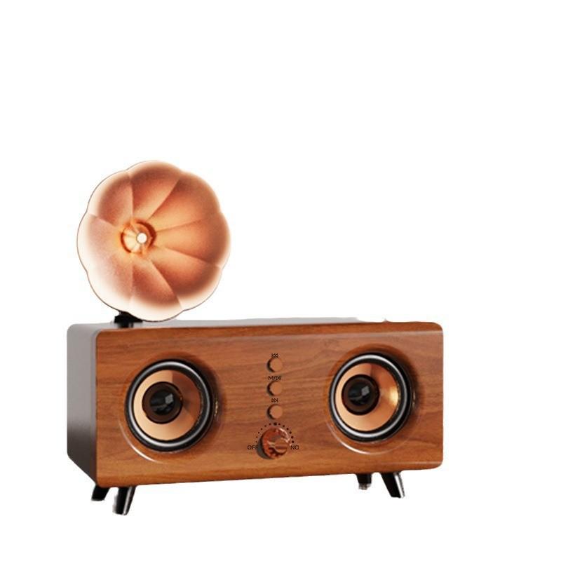 Retro Wood Grain Bluetooth Dual Speaker with Heavy Bass and Card Slot - Perfect Creative Gift for Desktop Use
