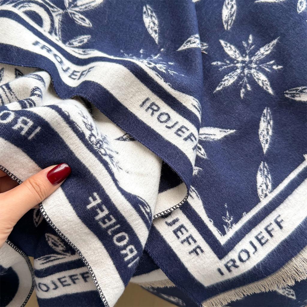 Elegant Jacquard Design Scarf Imitation Cashmere Soft Warm Fringe Shawl Autumn Winter Coldproof Windproof Blanket Scarf