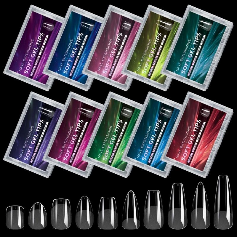 240Pcs Medium Almond Gel Nail Tips Full Cover Clear Acrylic Nails Gel Extensions 12 Sizes for Home Manicure