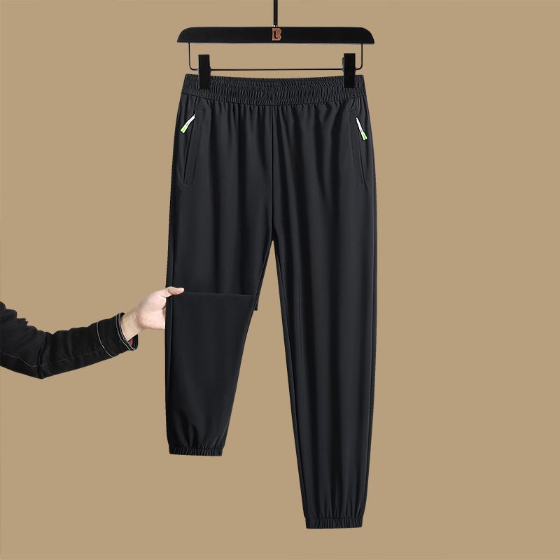 Casual Ice Silk Pants Men s Outdoor Sports Pants Summer New Quick Drying Elastic Loose Thin Pants Pocket Zipper S чёрный