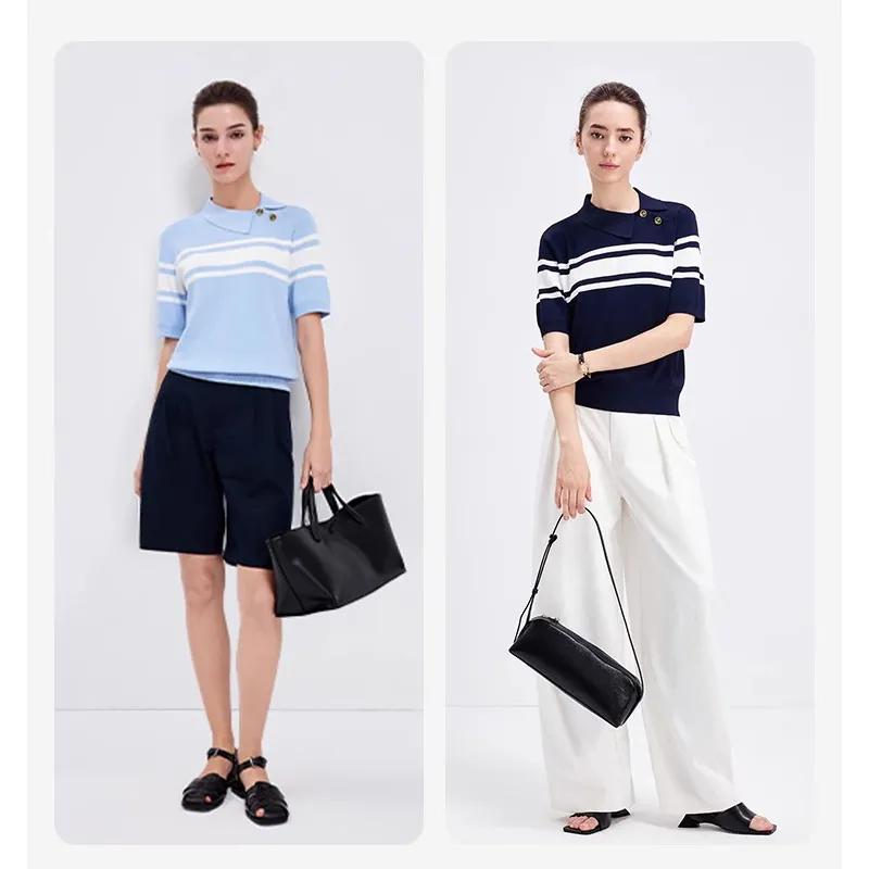 

Women s Striped Knit Top Half-Sleeve Color Block Casual Pullover T-shirt L небесно-голубой