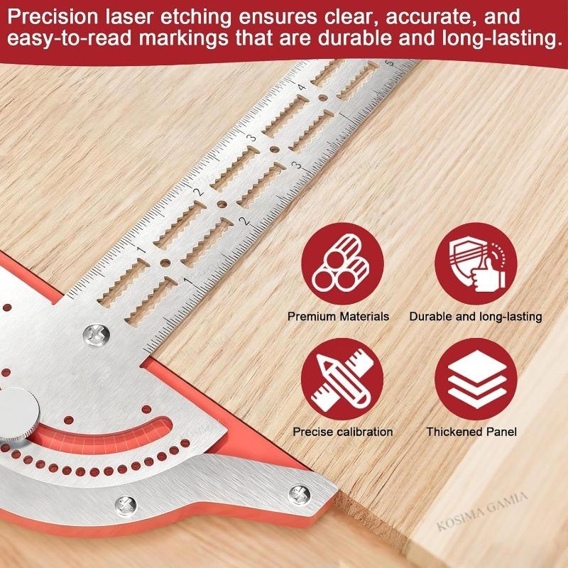 Woodworking Scriber Marking Line Ruler Adjustable Stainless Steel Sliding T-Square Ruler with Adjustable Protractor Angle Finder