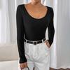 New Autumn Round Neck Grinding Pit Strip Waist-hugging Slim and Versatile Black Long-sleeved Jumpsuit