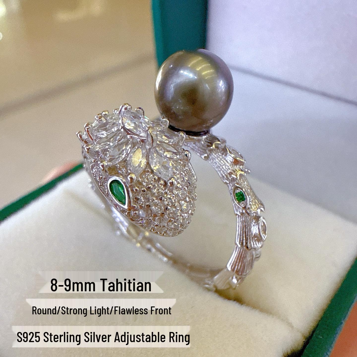 Кольцо с черной жемчужиной Таити из серебра S925 - Авторское ювелирное изделие в стиле light luxury