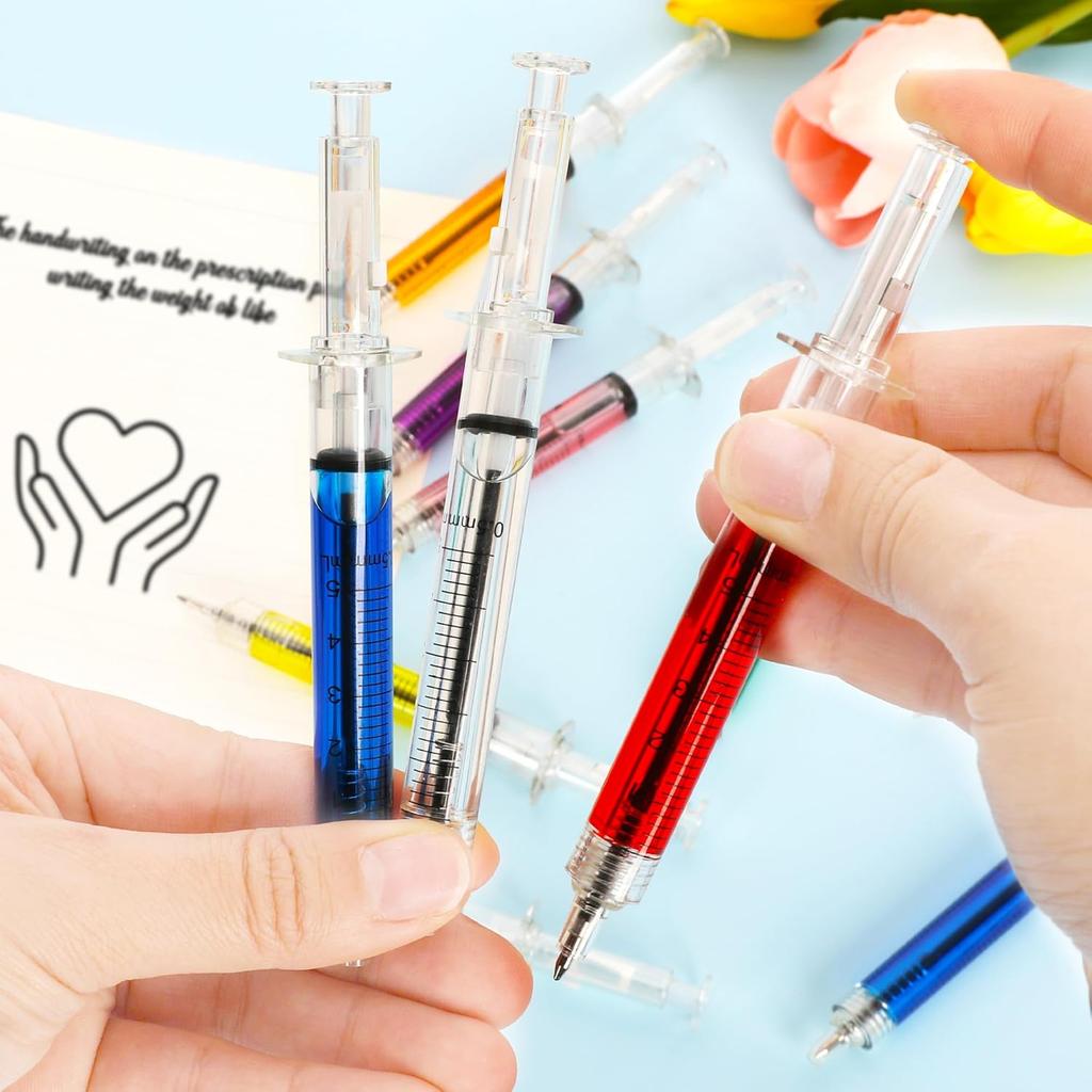 24Pcs Syringe Pen, Multi-Color Retractable Fun Nurses Week Gifts Bulk, Black Ink Novelty Pens Set, Nurse Accessories for Work and Nursing School