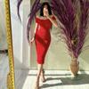 Sexy, elegantes Midikleid mit One-Shoulder-Rüstung für Damen