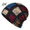 Retro Geometryczny Nadruk Bluza Damska Geometryczna Luźna Czapka, Codzienna Miękka Elastyczna Czapka Beanie Termiczna na Zimę, Ciepłe Nakrycie Głowy na Chemioterapię, Outdoor