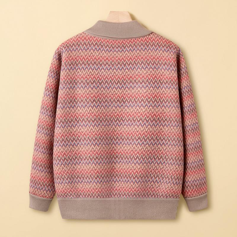 Middle-aged elderly autumn and winter coat women's grandma fashion top fleece thickened mother small wife knitted sweater