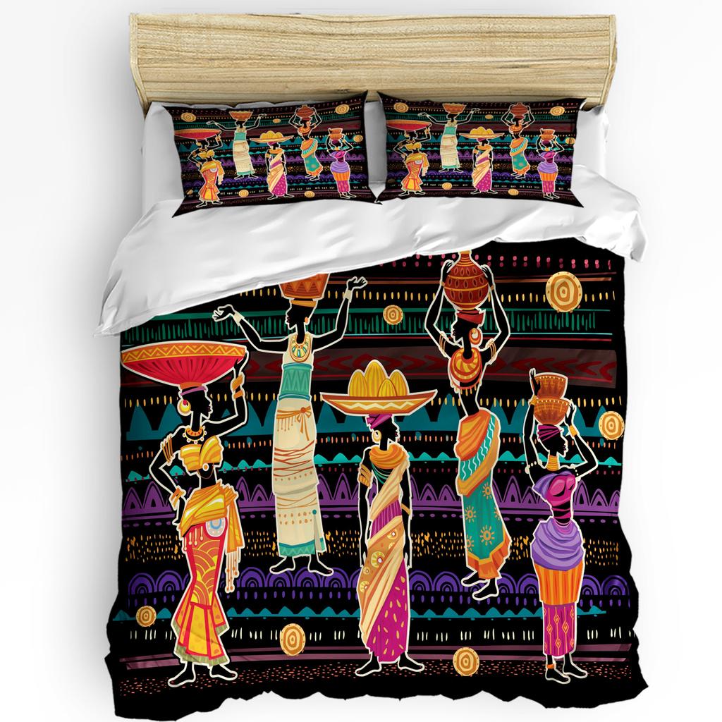 African Woman Yoga Vase Silhouette White 3pcs Bedding Set For Bedroom Double Bed Home Textile Duvet Cover Quilt Cover Pillowcase