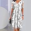 Spring And Summer Women'S Clothing New Independent Station Fashion V-Neck Chiffon Five-Quarter Sleeve Women'S Dress