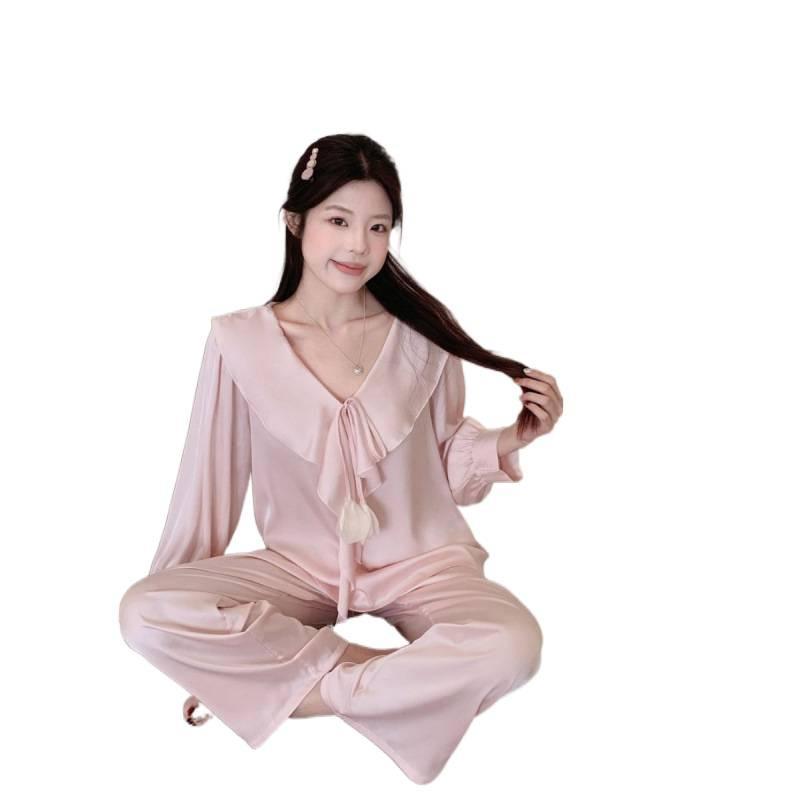 Spring and Summer New Simple Style Loose and Comfortable Long-sleeved Pajamas Set Women's Loungewear Light Luxury High-end Sense Can Be Worn Outside