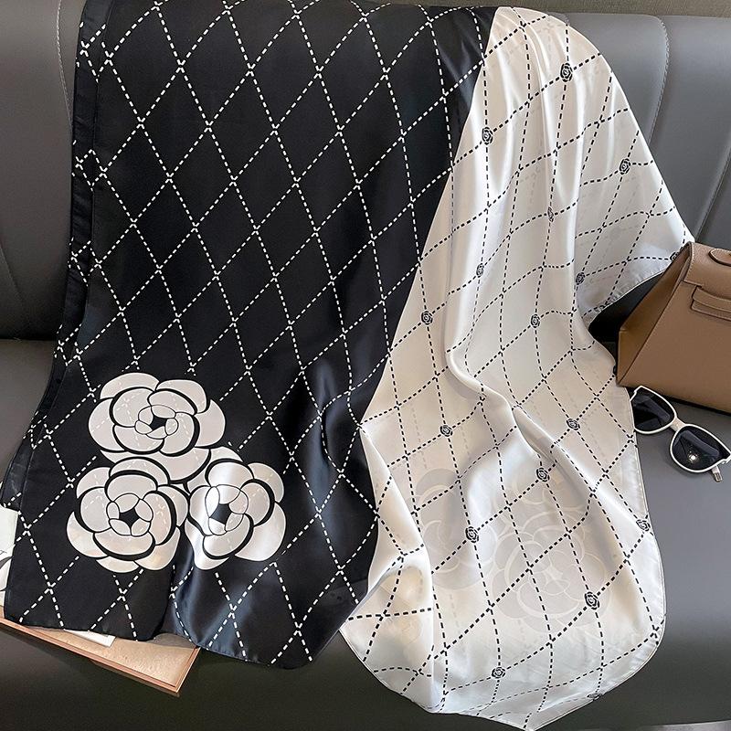 Casual Fashion Twill Silk Scarf for Women Print Wraps Headband Shawl Stoles Hijab Lady Square Foulard Bandana 