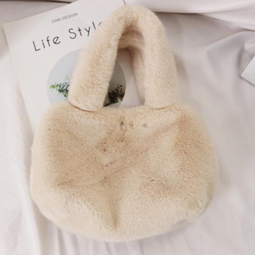 Faux Mink Fur Handbag – Soft Plush Tote, 2 Colors, From Korea