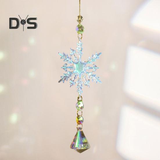 4Pcs/Sets Snowflake Faux Crystal Sun Catcher Decoration Indoor Outdoor Garden Window Hanging Prism Rainbow Maker Ornament Christmas Pendant
