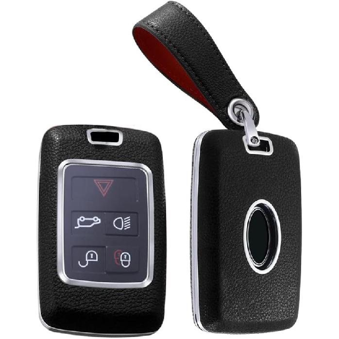 

SANRILY PC+Leather Key Fob Cover for Jaguar XF 2021 and for Land Range Rover Discovery Rover Sport 2018 2019 Keyless Smart Key Case Shell with чёрный
