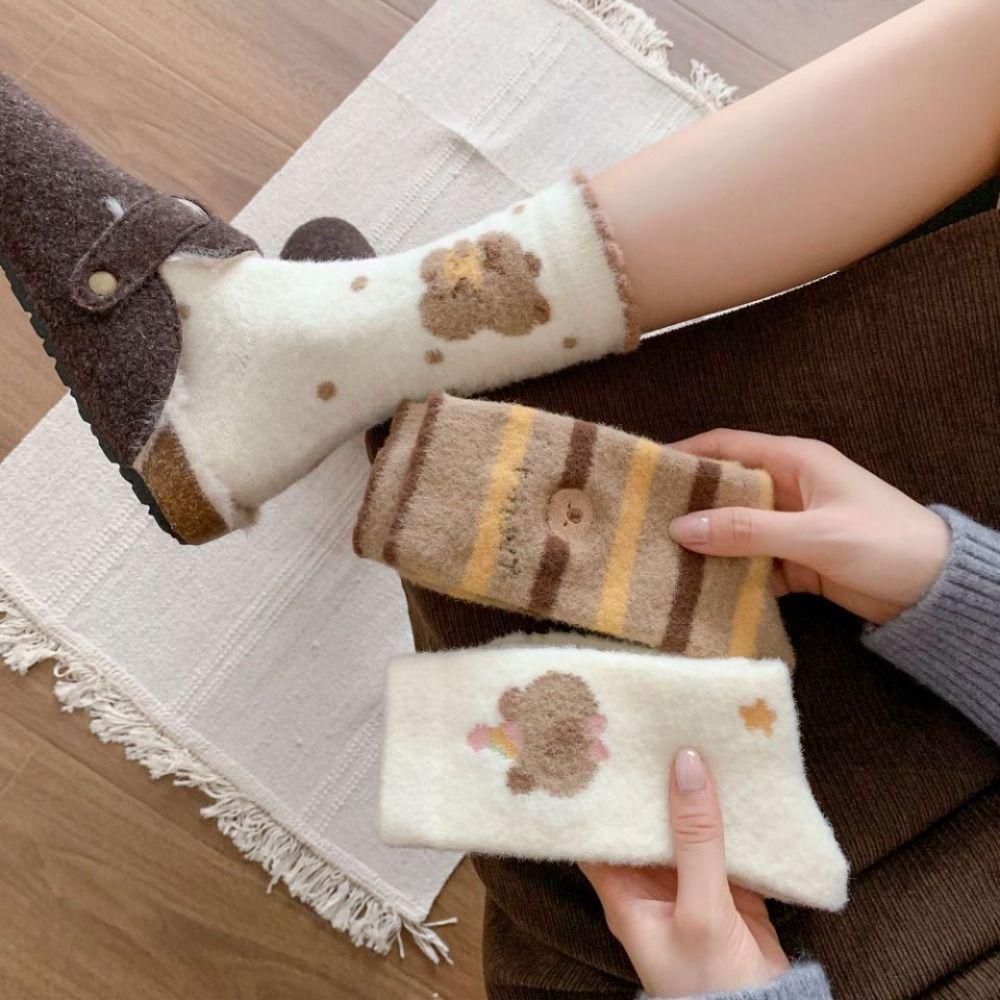 1Pair Cartoon Winter Socks Soft Middle Tube Socks Cute Floor Sleep Socks  for Woman Girls