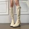 Winter Stretch Slim Women Knee High Boots Fashion Square Toe Belt Buckle Shoes Ladies Thick Heel Knight Long Booties