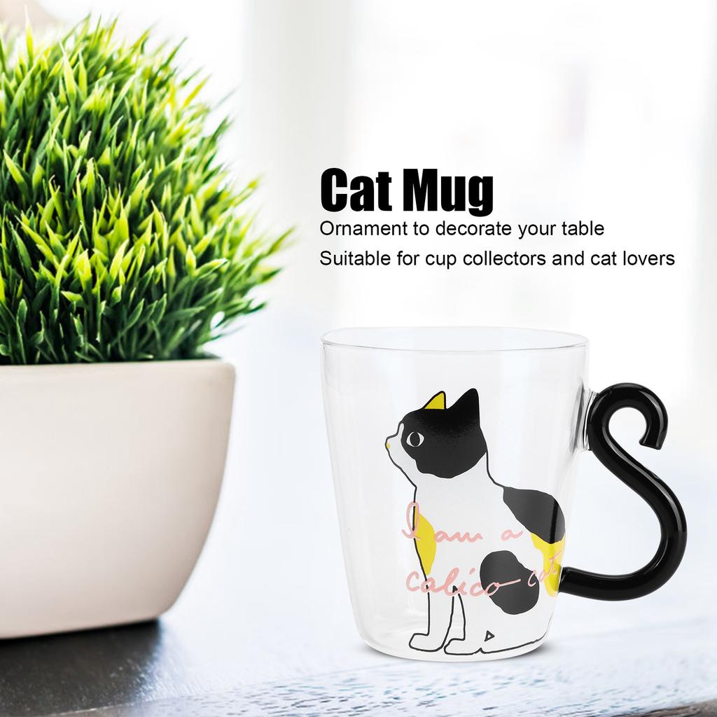 Katze Tasse Kaffee Milch Tee Wasser Glas Kinder Flasche Transparent Hitzebeständig Wiederverwendbare Becher(Weiße Katze )
