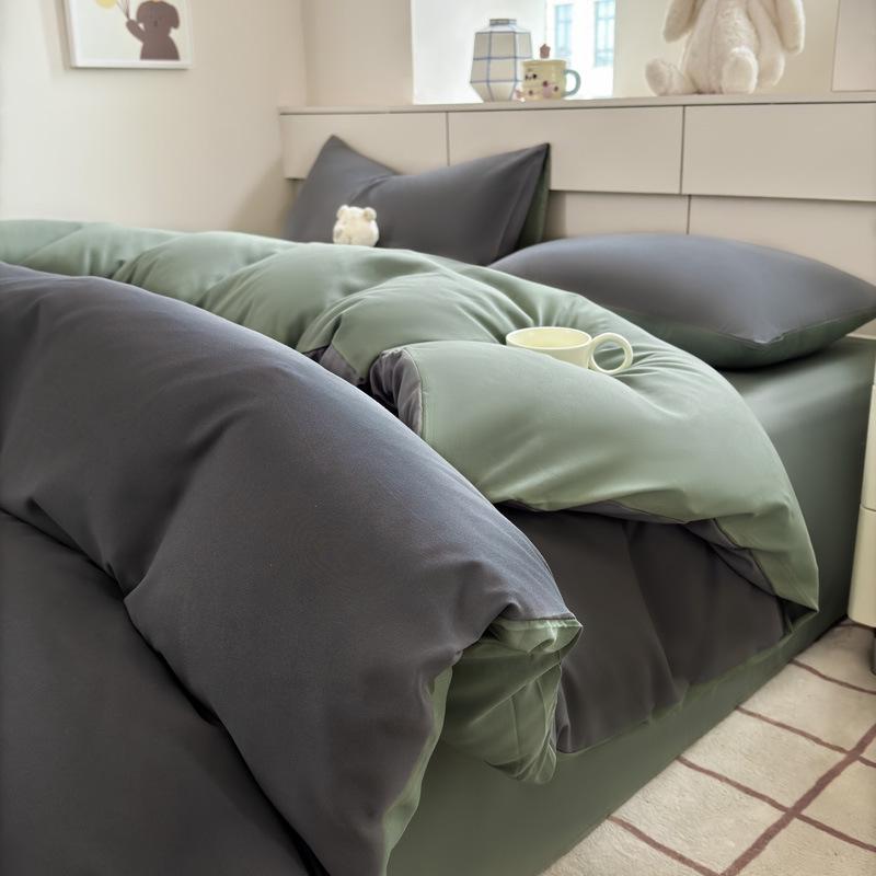 Solid Color Sanded Bedding Set: Four-Piece Set with Quilt Cover and Washed Spring Sheets.