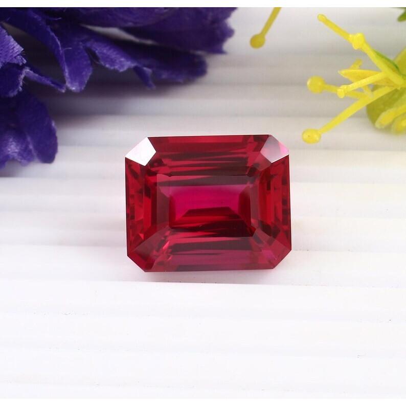 AAA 10x7 MM Flawless Blood Red Ruby Emerald Cut Loose Gemstone Mozambique