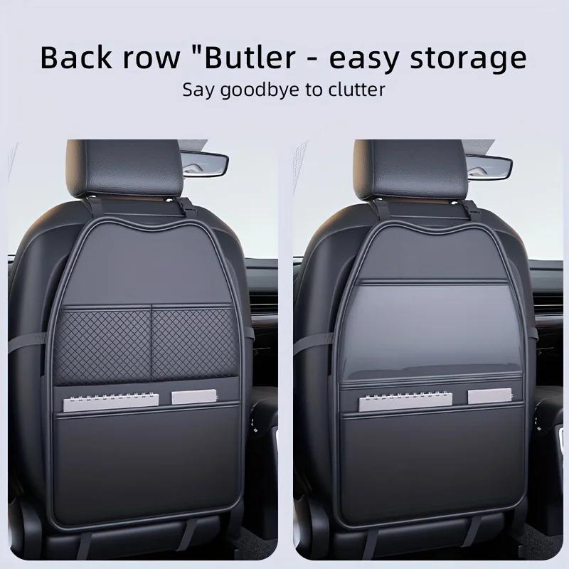 Car Seat Kick Proof Pad with Pockets PU Leather Auto Seat Back Protection Cover Multi-functional Tablet Holder for Kids