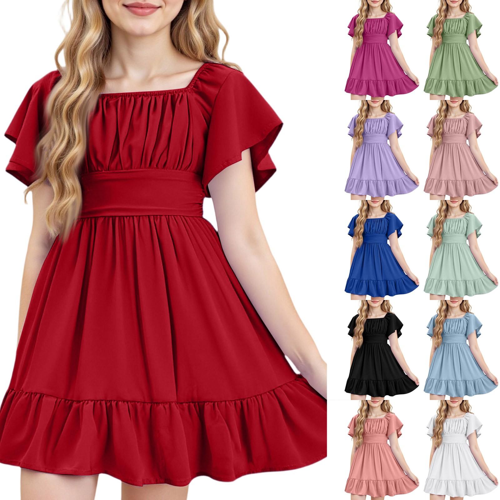

Girls Summer Dress - Off Shoulder Ruffle Sundress 130 червоний