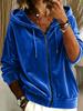 New European and American Casual Solid Color Velvet Drawstring Hooded Zipper Long-sleeved Women's Sweater