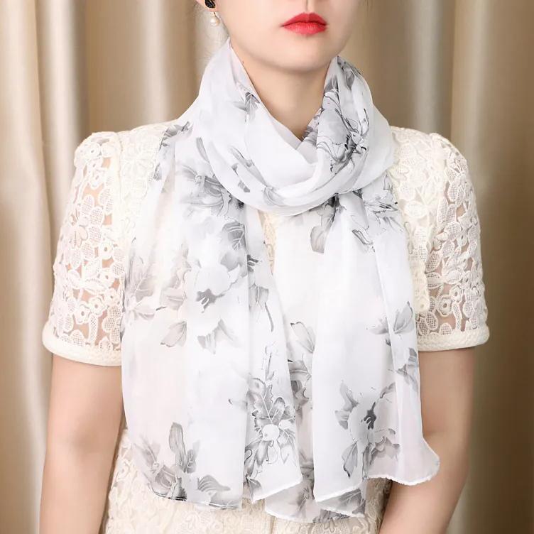 WTEMPO New Vintage Elegant Printed Chiffon Scarf for Four Seasons Women's Fashion Versatile Long Scarf for Neck Protection and Sunscreen Scarf
